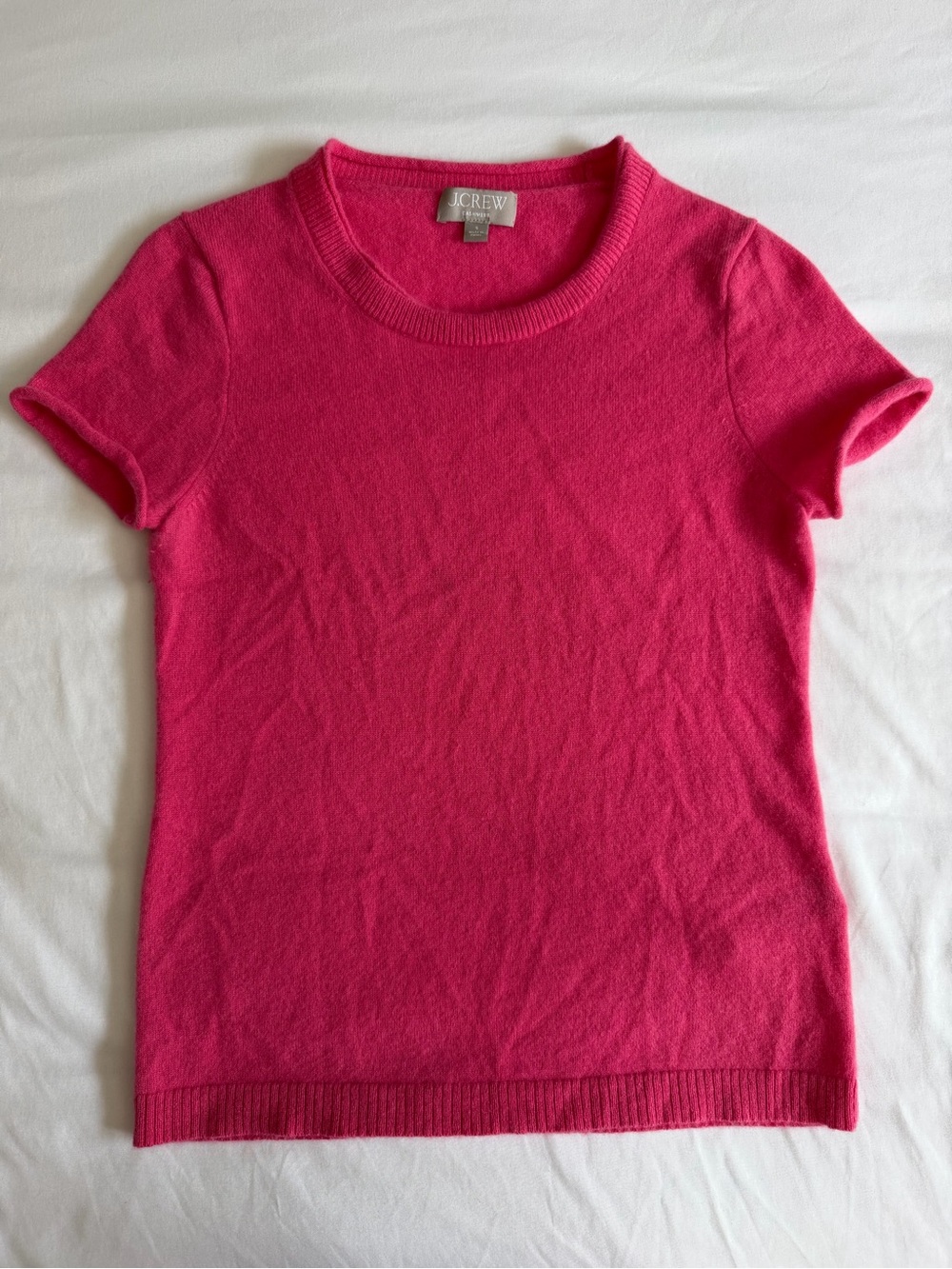 J. Crew 100% Cashmere Bubblegum Pink Rolled Short Sleeve Crew Neck Sweater